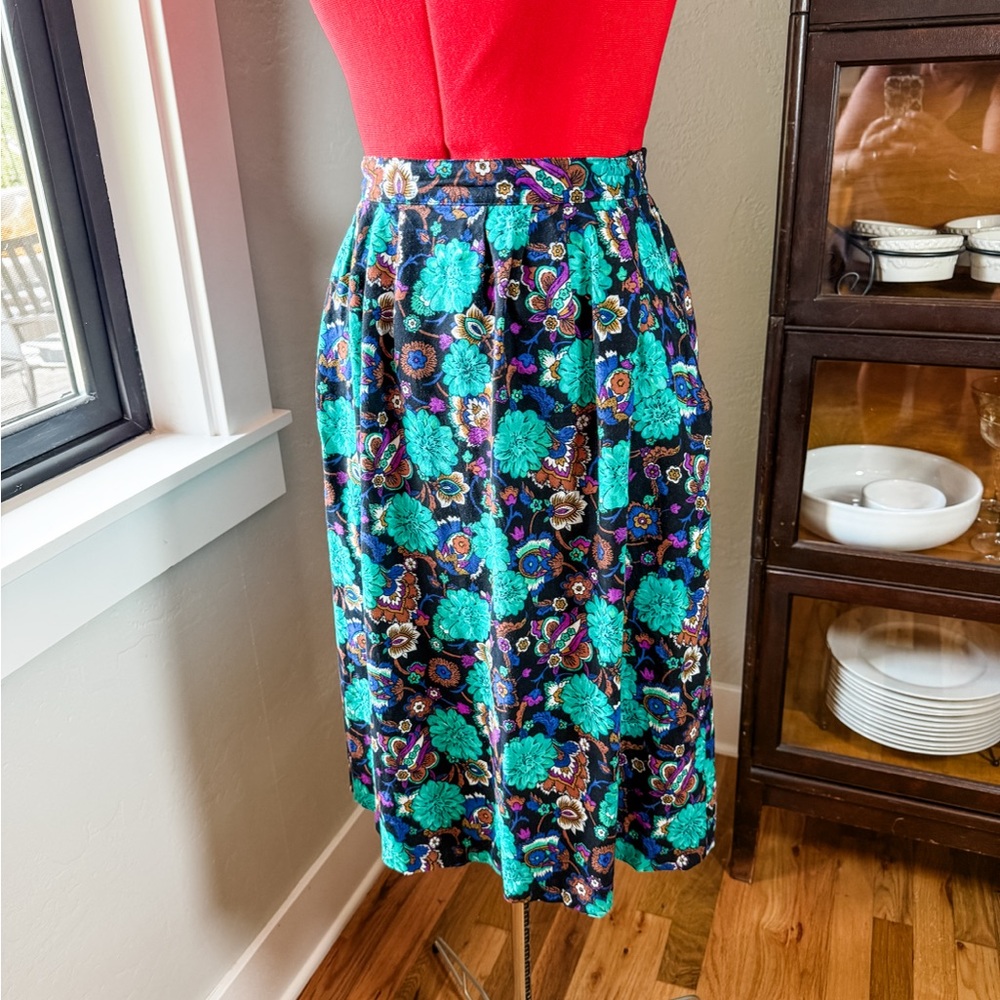 Vintage Norton & Company Bright Floral Pleated Skirt Size 14